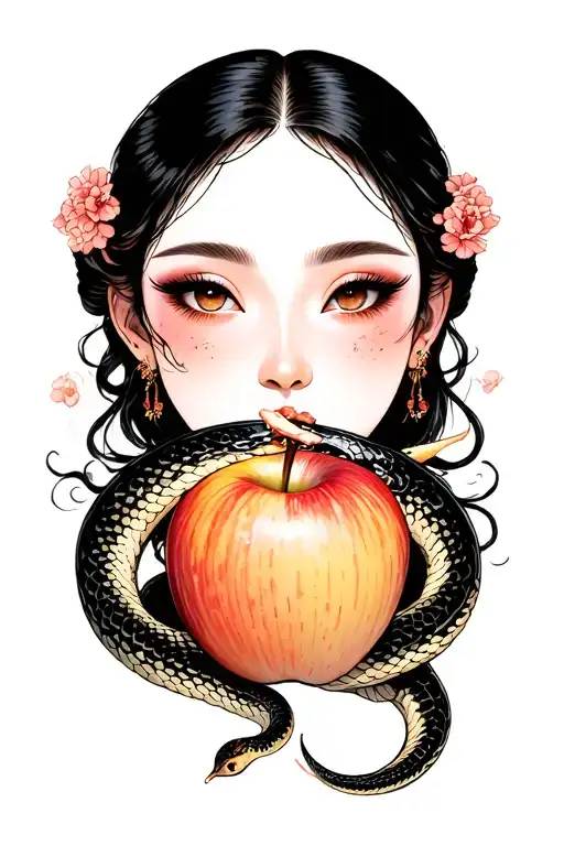 Eve Eating The Apple And Snake Coiled
