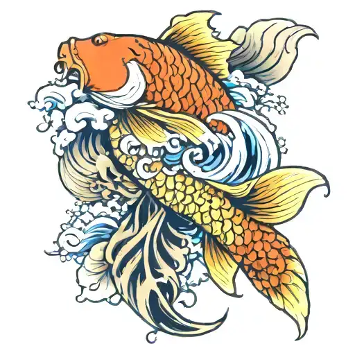 Koi Fish With Waves