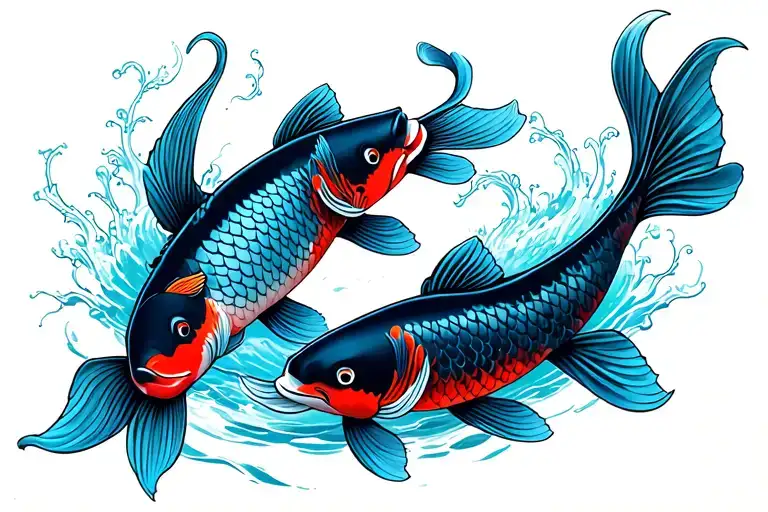 2 Koi Fish Swimming Upstream