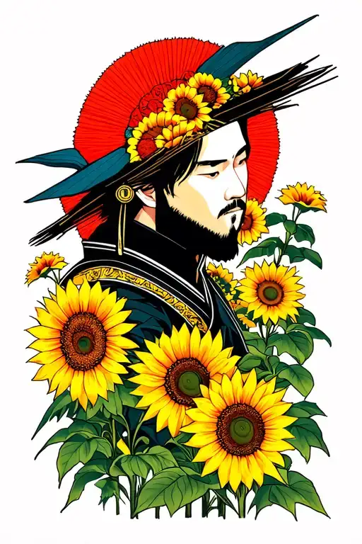 Male Samurai Sunflower Field