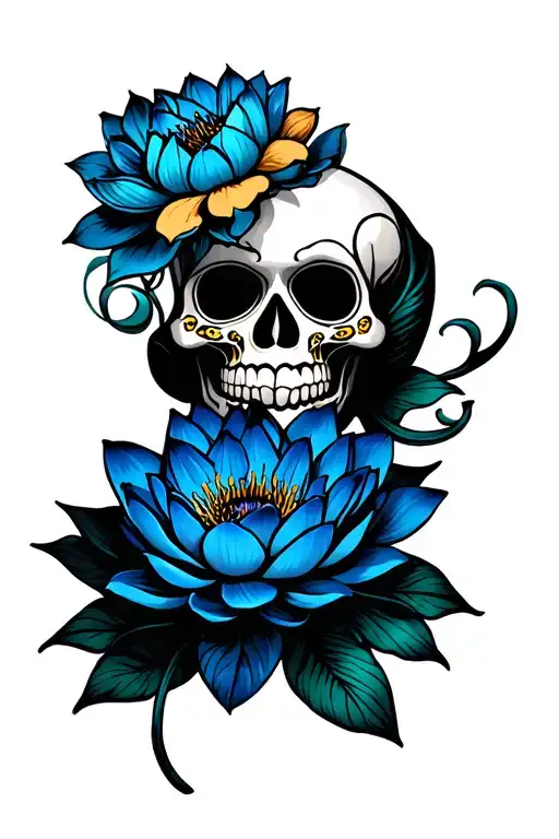 Blue Lotus On Traditional Sugar Skull