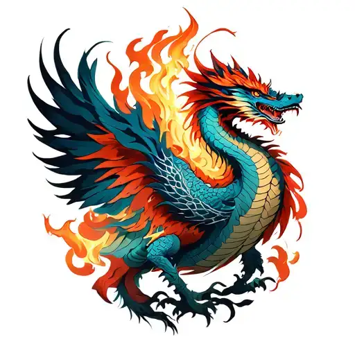 Phoenix And Dragon Breathing Fire