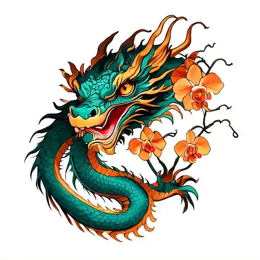 Dragon With Orchidea