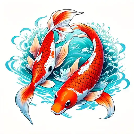 Koi Fish Swimming Upstream