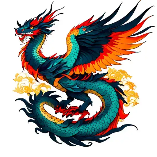 Dragon Wrapped Around A Phoenix