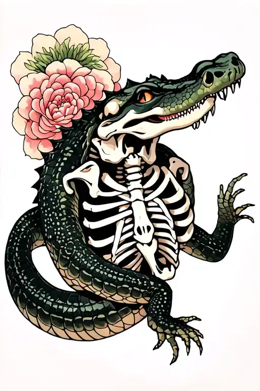 Crocodile Wrapped Around A Skeleton
