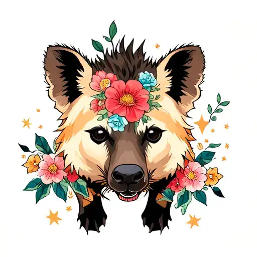 Hyena With Flowers And Stars