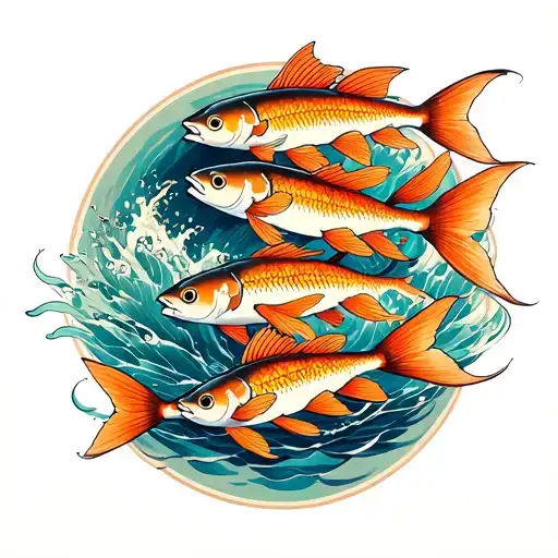 7 Fishes Swimming Together