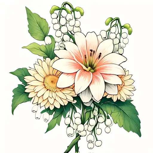 Chrysanthemum And Lily Of The Valley And Aster Flower