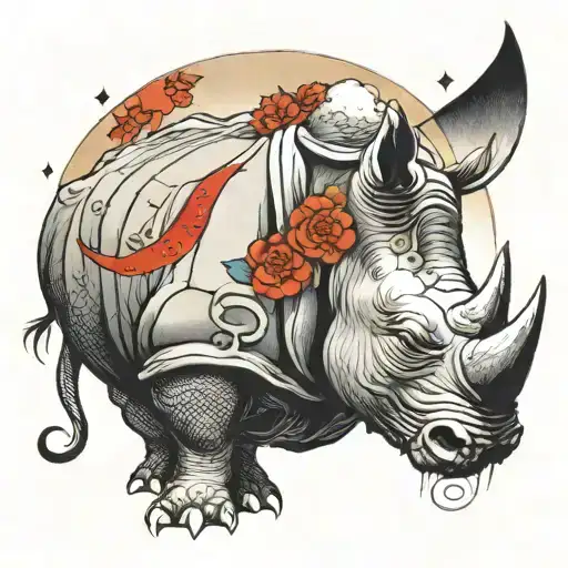 Rhinocerous With Moon Reflected On Horn