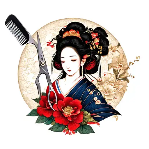 Scissors And Comb With Memorial Mother In Japanese Theme