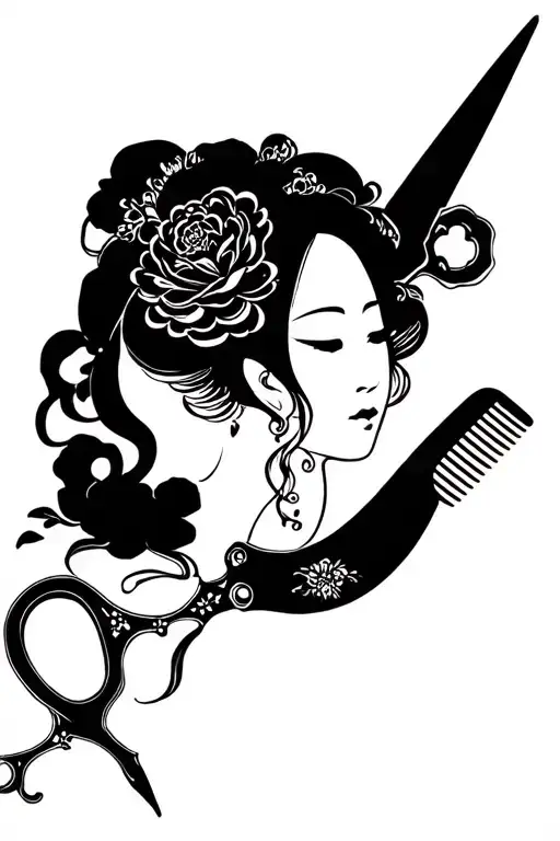 Scissors And Comb With Memorial Mother In Japanese Theme