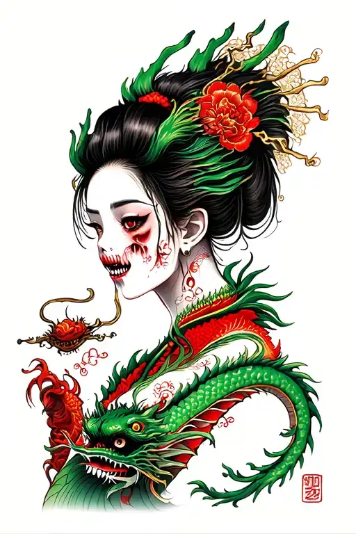 Zombie Geisha Green Dragon