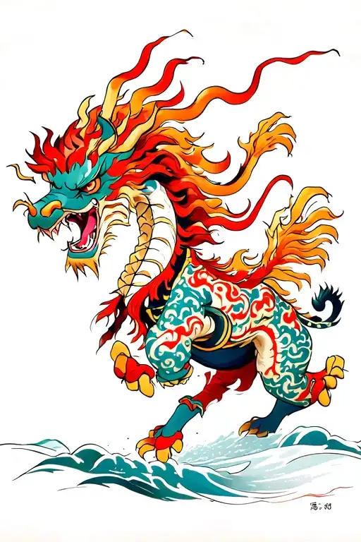Kirin Yokai Being Chased By Oni