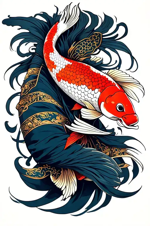 Fish Koi And Samurai Warrior