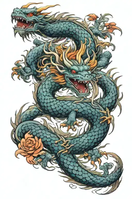 Dragon With Long Tail Going Down Up To Palm