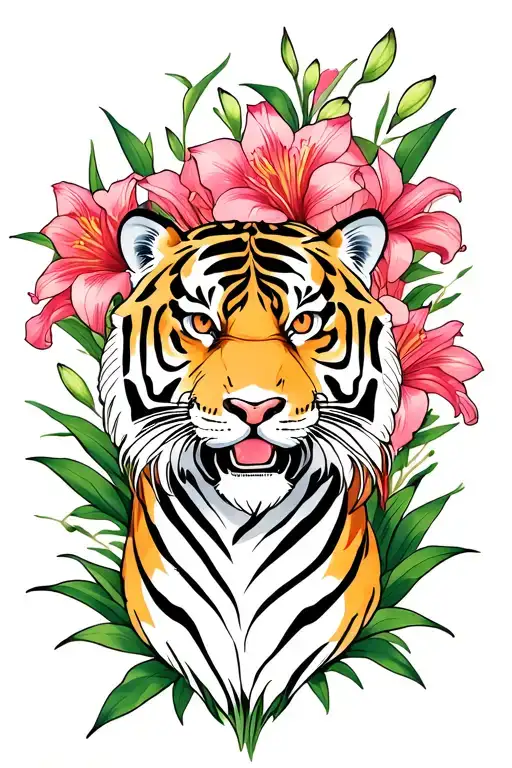Tiger Surrounded By Gladiolus Flowers