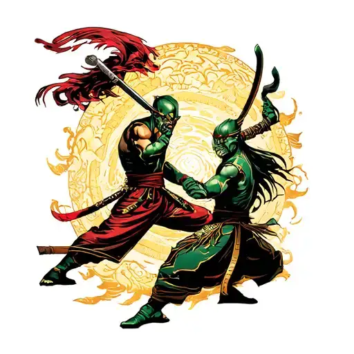 Raiden And Jade Fighting Mortal Kombat