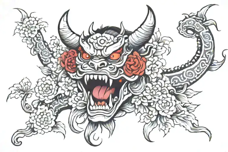 Demon With A Scroll In Flowers