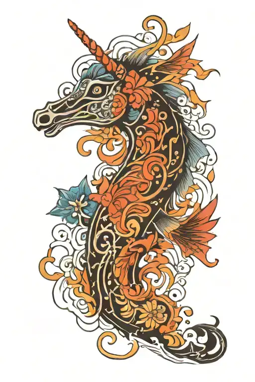 A New-school Design Featuring A Whimsical Musical Note Made Up Of Various Fish And Horse Elements