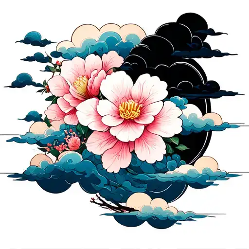 Clouds And Sakura Flowers