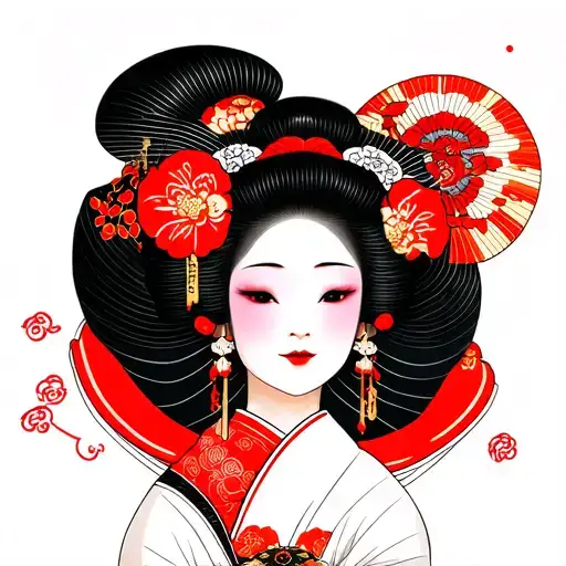 Japanese Geisha Girl With Japanese Thene