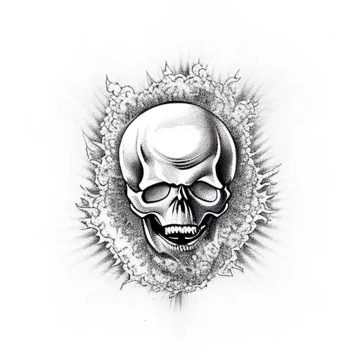 Skull With Lava Exploding From Out Top Of Skull And Vomit Coming Out The Mouth