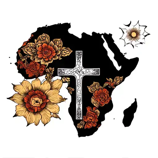 Africa Continent With Christian Cross Surrounded