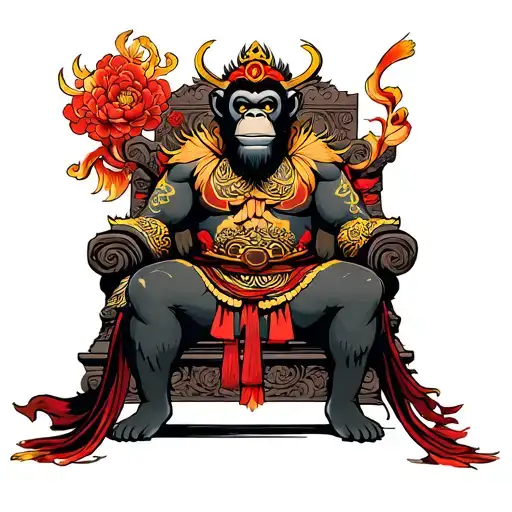 Monkey King Sitting On A Throne
