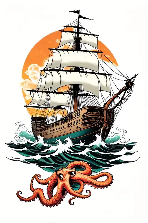 Kraken Attacking Ghost Ship Sailing