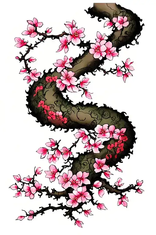 Si Fi Cherry Blossom Tree With Vines Wrapping Around The Arm