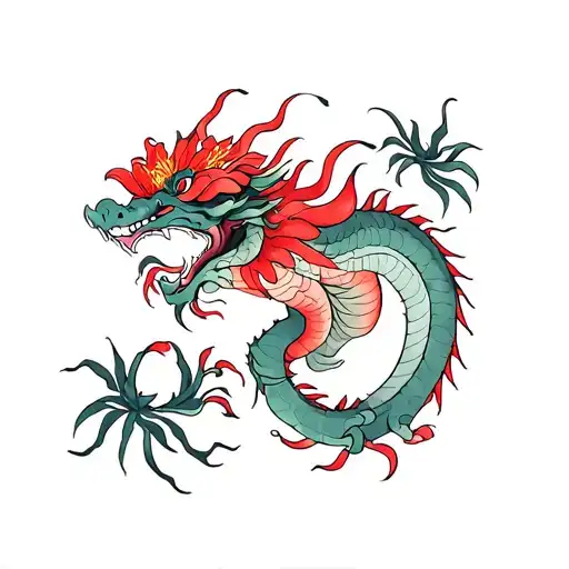 Dragon With Red Spider Lily