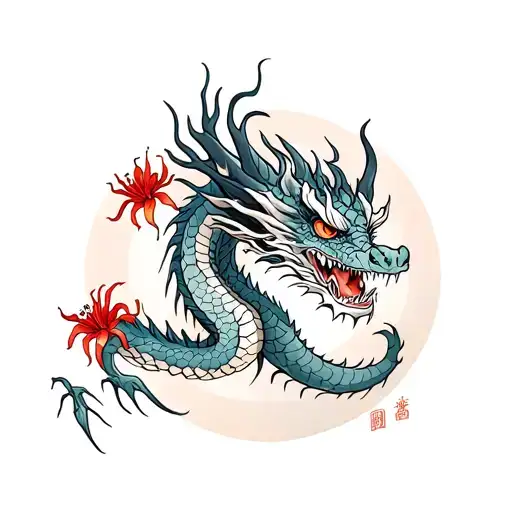 Dragon With Red Spider Lily