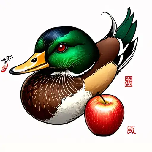 Duck Eating An Apple
