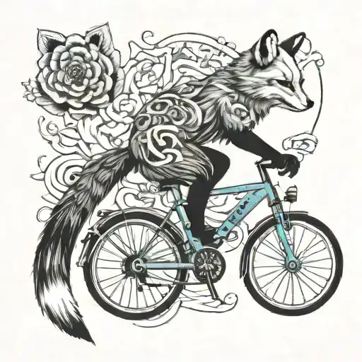 A Tattoo Design Combining A Fox And A Bicycle In A Unique And Artistic Way