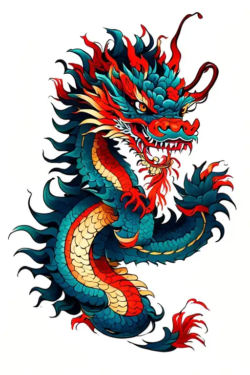 Red Chinese Dragon Not Collored For Thigh To Waist