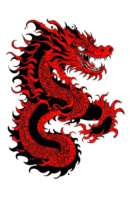 Red Chinese Dragon Outline For Thigh To Waist