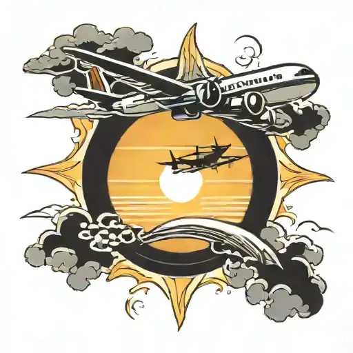 Sun With Airplane Flying Towards