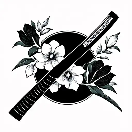 Black Minimalistic Japanese Katana With Tulips
