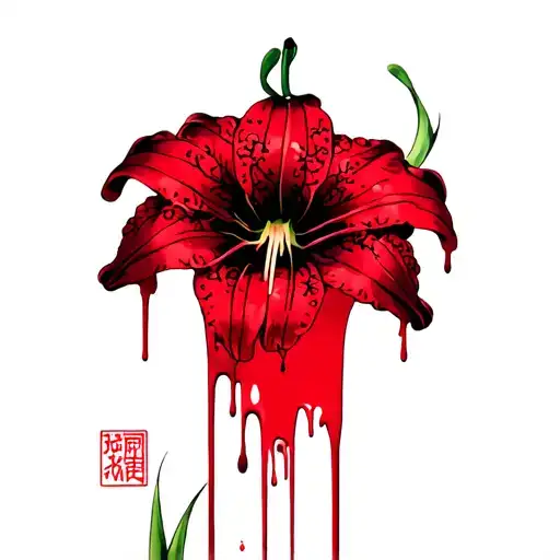 Japan Red Spider Lilly Flower That Is Dripping Blood