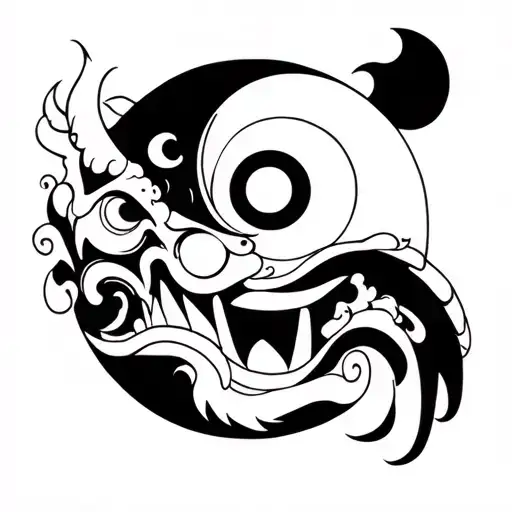Demon Oni Mask With Ying Which Represents The Sea And The Yang The Mountain