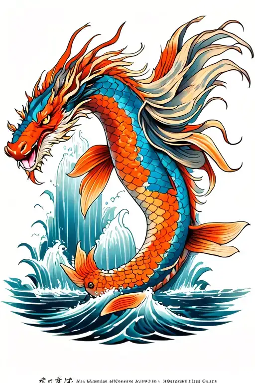 Koi Becomes A Dragon While Swimming Up A Waterfall In Color
