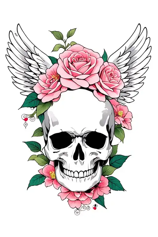 Skull Roses Cherry Blossom Wings