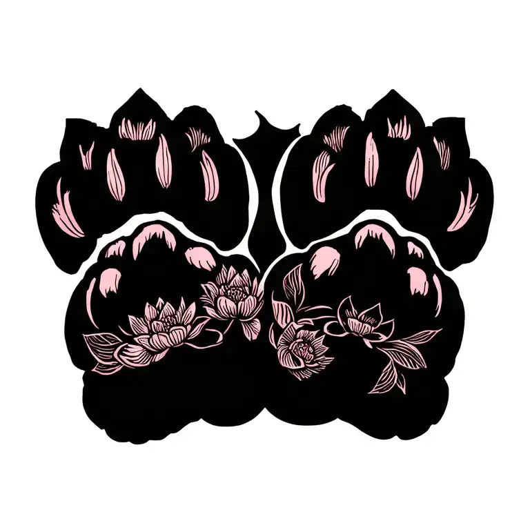 Two Dog Paws From Lotus Flower Surrounded