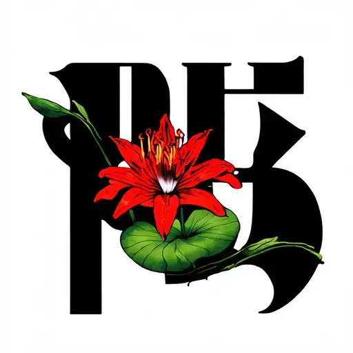 Letter H With Red Spider Lily Pad