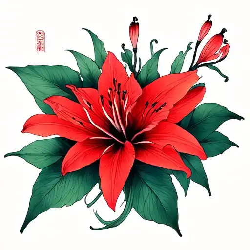 H With Red Spider Lily Flower