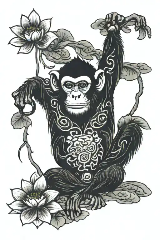 Monkey With Lotus Flower