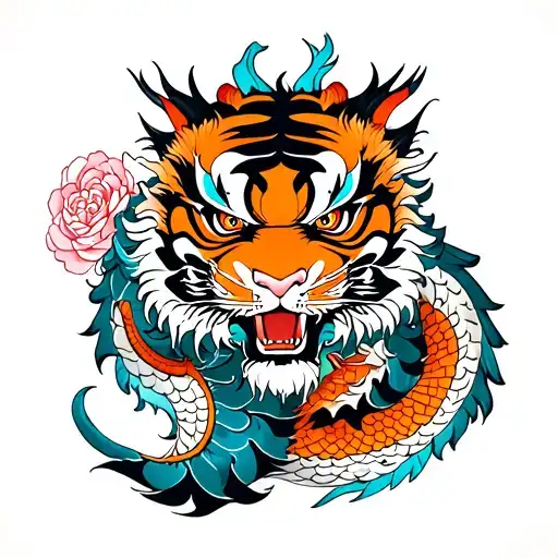 Japanese Dragon And Tiger Surrounded