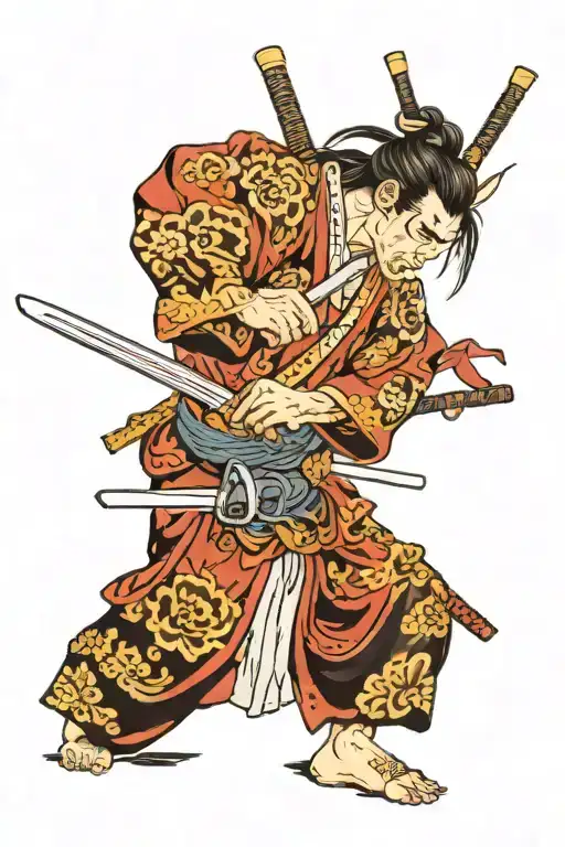 A Samurai Wipes The Blood Off His Katana