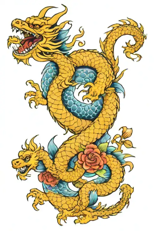 Blue Haku-like Dragon With Human Heart And Flower Blooming